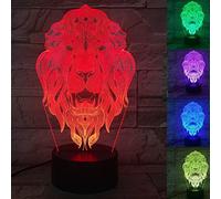 3D Lion Lampe de nuit Lumière Illusion d'optique Veilleuse, 7 couleurs Bureau Décoration de table Lampes cadeau de Noël parfait avec