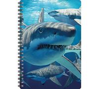 3D LiveLife Cahier A5 - Grands Requins Blancs de Deluxebase. Cahier à spirale ligné avec 80 pages recy s, Cahiers d'art 3D Requins pour le travail, cadeaux et fournitures scolaires, (21 x 14,5 cm).