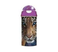 3D LiveLife - Gourde à imprimé lenticulaire 3D - Yeux Bleus de Deluxebase. Gourde réutilisable violette de 600 ml sans BPA avec paille et couvercle à rabat. Bouteille pour animaux anti-fuite avec