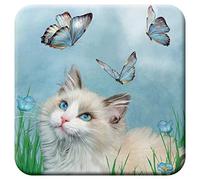 3D LiveLife sous Verre en Liège - Ragdoll & Papillons de Deluxebase. Dessous de Verre lenticulaire 3D Chat. Antidérapant Illustrations Originales sous Licence de L'Artiste renommé Carol Cavalaris