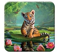 3D LiveLife sous Verre en Liège - Tigre et Nénuphar de Deluxebase. Dessous de Verre lenticulaire 3D Félins. Antidérapant avec Illustrations Originales sous Licence de L'Artiste renommé Jerry LoFaro