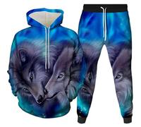 3D Loup Impression numérique Pull à Capuche et Pantalon Costume Unisexe Jeunesse Jogging Costume survêtement Polyester survêtement de Sport (Wolf5,2XL)