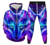 3D Loup Impression numérique Pull à Capuche et Pantalon Costume Unisexe Jeunesse Jogging Costume survêtement Polyester survêtement de Sport (Wolf1,2XL)