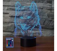 3D Loup LED Lampe Art Déco Lampe Lumières LED Décoration Lampes Télécommande 7/16 Couleurs Change Veilleuse Alimenté par USB Enfants Cadeau Anniversaire Noël Cadeaux