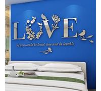 3D LOVE Miroir Stickers Autocollants Muraux Fleurs pour Décoration de la Maison Stickers Muraux Autocollant Mural pour Salon de la Chambre Decoration Murale (M, Argent)