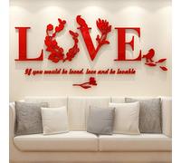 3D LOVE Miroir Stickers Autocollants Muraux Fleurs pour Décoration de la Maison Stickers Muraux Autocollant Mural pour Salon de la Chambre Decoration Murale (XL, Rouge)