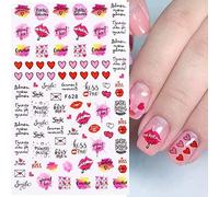 3d Love Valentine Nail Sticker Cartoon Cute Couple Amant Sliders Red Lips Heart Design Wrap Nails Art Manucure Décoration (F628)