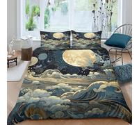 3D Lune Étoiles Vague Paysage, Housse De Couette avec Fermeture À Glissière pour Parure De Lit 3 Pièces pour Fille Adulte Enfants Adolescents Garçons - Doux Couvre-Lit Hypoallergénique 9-761Y856H94