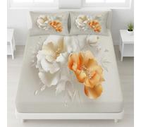 3D Luxe Drap Housse, Antidérapants Floral Drap Housse avec Élastique pour Matelas Epais, Microfibre Draps Housse Confortable (160 x 200 x 30, Fleurs Perle)