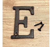 3D Maison Plaque Numéros 0-9 Lettre A-Z Noir Fonte 8cm Métal Numérique Porte Signe avec Vis Alphabet Plein Air Anti-Rouille Extérieur Signalisation Hôtel Appartement Rue Boîte Aux Lettres (E)