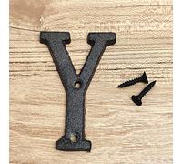 3D Maison Plaque Numéros 0-9 Lettre A-Z Noir Fonte 8cm Métal Numérique Porte Signe avec Vis Alphabet Plein Air Anti-Rouille Extérieur Signalisation Hôtel Appartement Rue Boîte Aux Lettres (Y)