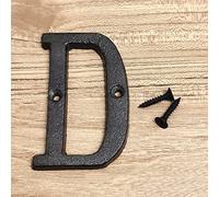 3D Maison Plaque Numéros 0-9 Lettre A-Z Noir Fonte 8cm Métal Numérique Porte Signe avec Vis Alphabet Plein Air Anti-Rouille Extérieur Signalisation Hôtel Appartement Rue Boîte Aux Lettres (D)