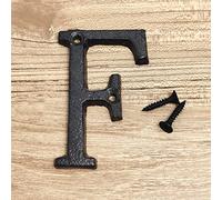 3D Maison Plaque Numéros 0-9 Lettre A-Z Noir Fonte 8cm Métal Numérique Porte Signe avec Vis Alphabet Plein Air Anti-Rouille Extérieur Signalisation Hôtel Appartement Rue Boîte Aux Lettres (F)