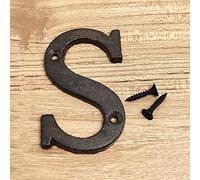 3D Maison Plaque Numéros 0-9 Lettre A-Z Noir Fonte 8cm Métal Numérique Porte Signe avec Vis Alphabet Plein Air Anti-Rouille Extérieur Signalisation Hôtel Appartement Rue Boîte Aux Lettres (S)