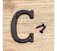 3D Maison Plaque Numéros 0-9 Lettre A-Z Noir Fonte 8cm Métal Numérique Porte Signe avec Vis Alphabet Plein Air Anti-Rouille Extérieur Signalisation Hôtel Appartement Rue Boîte Aux Lettres (C)