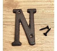 3D Maison Plaque Numéros 0-9 Lettre A-Z Noir Fonte 8cm Métal Numérique Porte Signe avec Vis Alphabet Plein Air Anti-Rouille Extérieur Signalisation Hôtel Appartement Rue Boîte Aux Lettres (N)