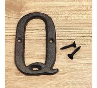 3D Maison Plaque Numéros 0-9 Lettre A-Z Noir Fonte 8cm Métal Numérique Porte Signe avec Vis Alphabet Plein Air Anti-Rouille Extérieur Signalisation Hôtel Appartement Rue Boîte Aux Lettres (Q)