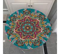3D Mandala Rondes Nappes avec Bord Élastique, Morbuy Nappes Rondes Anti Taches Lavable, Imperméable Polyester Nappe de Table pour Cuisine Jardin Fête Table (Mandala,Diamètre 100cm)
