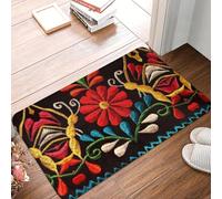 3D Mexican Butterflies and Flower Pattern Doormat Mat Anti-Slip Otomi Embroidery Art Bath Kitchen Garage Rug Carpet-50x80cm
