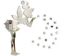 3D Miroir Stickers Muraux DIY Acrylique Fée Étoile Chambre Décor avec Décoration Murale pour Ange Fée Petite Fille (Argent)