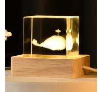 3D modèle de lune cube cristal terre a mené la lampe avec base en bois sept couleurs flicker tourbillon planète lampe de table costume pour chambre Nightstand salon USB alimenté