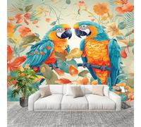 3D Moderne Art Photo Papier Peint 250x175 cm Paysages Tropicaux Plantes Perroquets Papier Peint Panoramique Poster Geant Mural Fresque Murale intissé Vert Salon Chambre D'enfant Fond TV Décor