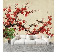 3D Moderne Art Photo Papier Peint 250x175 cm Style Chinois Fleurs De Prunier Moineaux Papier Peint Panoramique Poster Geant Mural Fresque Murale intissé Brun Salon Chambre D'enfant Fond TV Décor