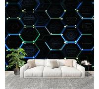 3D Moderne Art Photo Papier Peint 300x210 cm 3d Technologie Nid D'Abeille GéOméTrie Papier Peint Panoramique Poster Geant Mural Fresque Murale intissé noir Salon Chambre D'enfant Fond TV Décor