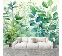 3D Moderne Art Photo Papier Peint 300x210 cm Peinture à L'Aquarelle Plantes ThèMe Papier Peint Panoramique Poster Geant Mural Fresque Murale intissé Vert Salon Chambre D'enfant Fond TV Décor
