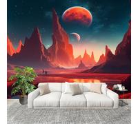 3D Moderne Art Photo Papier Peint 350x256 cm FantaisieExtraterrestrePlanèTe Papier Peint Panoramique Poster Geant Mural Fresque Murale intissé Rouge Orangé Salon Chambre D'enfant Fond TV Décor