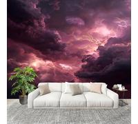 3D Moderne Art Photo Papier Peint 400x280 cm Nuages d'orage et éclairs naturels Papier Peint Panoramique Poster Geant Mural Fresque Murale intissé Violet Salon Chambre D'enfant Fond TV Décor