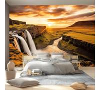 3D Moderne Art Photo Papier Peint Panoramique - 1 Nature Vallée Cascade Ciel Poster Geant Mural Décoration pour Chambre Salon Chambre D'enfant, Brun Papier Peint no intissé Murale 250 x 175 cm