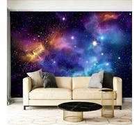 3D Moderne Art Photo Papier Peint Panoramique - Galaxie Univers Nébuleuse Étoile Poster Geant Mural Décoration pour Chambre Salon Chambre D'enfant, Bleu Foncé Papier Peint intissé Murale 250 x 175 cm