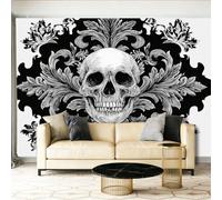 3D Moderne Art Photo Papier Peint Panoramique - Gothique Luxueux Crâne Poster Geant Mural Décoration pour Chambre Salon Chambre D'enfant, Noir Gris Papier Peint no intissé Murale 200 x 140 cm