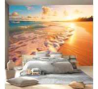 3D Moderne Art Photo Papier Peint Panoramique - Nature 3D Plage Coucher De Soleil Poster Geant Mural Décoration pour Chambre Salon Chambre D'enfant, Brun Papier Peint no intissé Murale 400 x 280 cm