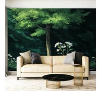 3D Moderne Art Photo Papier Peint Panoramique - Nature Forêt Arbres Prairie Poster Geant Mural Décoration pour Chambre Salon Chambre D'enfant, Vert Papier Peint no intissé Murale 400 x 280 cm