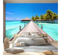 3D Moderne Art Photo Papier Peint Panoramique - Nature Quai Océan Poster Geant Mural Décoration pour Chambre Salon Chambre D'enfant, Bleu Papier Peint no intissé Murale 350 x 256 cm