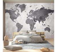 3D Moderne Art Photo Papier Peint Panoramique - Rétro Minimaliste Carte Du Monde Poster Geant Mural Décoration pour Chambre Salon Chambre D'enfant, Gris Papier Peint no intissé Murale 200 x 140 cm