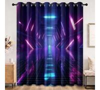3D Moderne Industriel Rideaux Occultant 85L x 200H cm Lot de 2 Rideau Occultant Thermiques Imprimé Science-Fiction Tunnel Géométrique Lignes, Rideau Oeillets Opaque Draperie pour Salon et Chambre