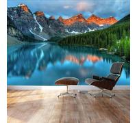 3D Moderne Murale Décorant Le Paysage De La Chambre À Coucher, Les Sommets Des Montagnes, Le Paysage Du Lac, Le Canapé, La Télévision, Le Fond D’Écran, Le Mur D’Arrière-Plan De L’Art-300Cm×210Cm