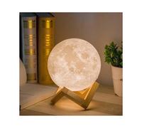 3D Moon Lamp, 15 cms - Moon Night Light ,Home Decor & Gifting, Wooden Base, Touch Control Brightness Moon Light - White & Yellow