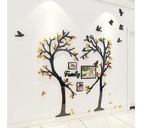 3D Mural Autocollants Arbre D'amour Acrylique Sticker Oiseau Arbre Autocollant Murale Chambre Salon Romantique Famille Décor Amour Arbre Peinture DIY Peint Décoration Avec Cadre Photo （M:150cm*150cm）