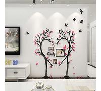 3D Mural Autocollants Arbre D'amour Acrylique Sticker Oiseau Arbre Autocollant Murale Chambre Salon Romantique Famille Décor Amour Arbre Peinture DIY Peint Décoration Avec Cadre Photo （M:150cm*150cm）