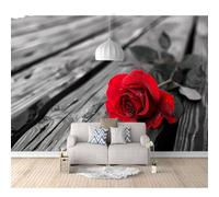 3D Mural Photo Self-adhesive Wallpaper Red roses on black and white wooden board 100x70cm Wall Art Poster Decorative Stickers Background for Living room
