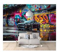 3D Mural Photo Self-adhesive Wallpaper Sports cars, cars, street graffiti 100x70cm Wall Art Poster Decorative Stickers Background for Living room