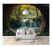 3D Mural Self-adhesive Wallpaper Mountain waterfall cave sunset nature scenery 100x70cm Living Room Bedroom Background Wall Paper
