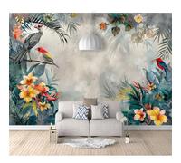 3D Mural Self-adhesive Wallpaper Rainforest flowers and birds gray 100x70cm Living Room Bedroom Wall Paper Sticker Home Decor for Restaurant Hotels Decoration