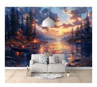 3D Mural Self-adhesive Wallpaper Sunset view of the cottage by the lake 100x70cm Living Room Bedroom Wall Paper Sticker Home Decor For Restaurant Hotels Modern Decoration
