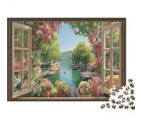 3D Mural Window View of The Dock and Pier,Puzzles pour Adultes 1000pcs (75x50cm),Jeux De Défi