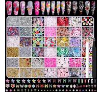 3D Nail Charms et Nail Gems, formes et couleurs mélangées Nail Charms Or Argent Croix Étoile Perles de Caviar Perles Roses Blanches Fleurs Noeuds Charms avec Pincette pour Design Nail Art